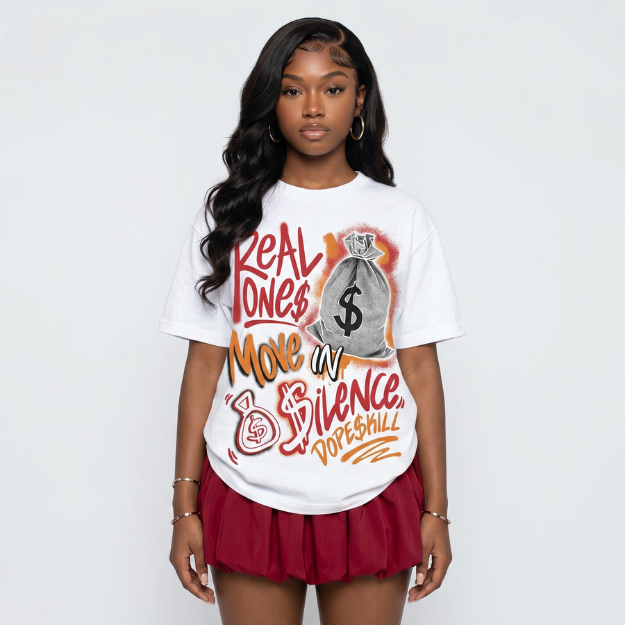 Sunset 5s DopeSkill T-Shirt Real Ones Move In Silence Graphic