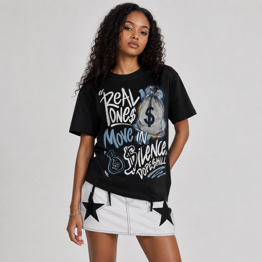 Diamond Turf II “Blue Grey” DopeSkill T-Shirt Real Ones Move In Silence Graphic