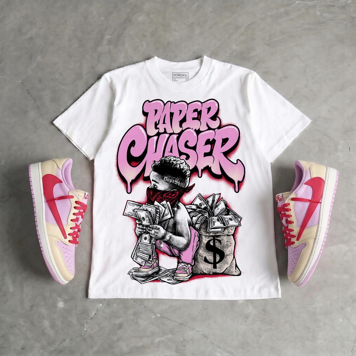 Travis Scott x “Pink Pack” 1s DopeSkill T-Shirt Paper Chaser Boy Graphic