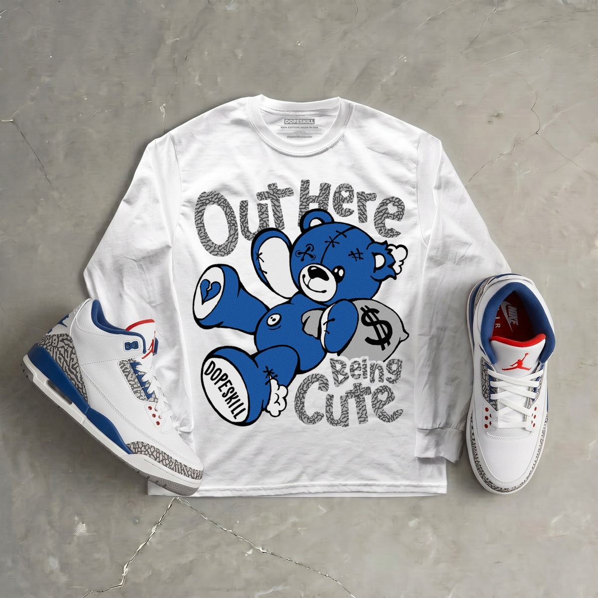 “True Blue” 3s DopeSkill Long Sleeve T-Shirt Out Here Being Cute Graphic