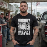 Men’s Bold Letters Sarcastic Hater Quote T-Shirt - Mens Clothing, Casual Wear, Black Short-Sleeve Crew Neck, Funny "Nobody Watches You Harder Than the People Who Can’t Stand You" Graphic, Unique Gifts for Man, Confidence Statement Casual Top