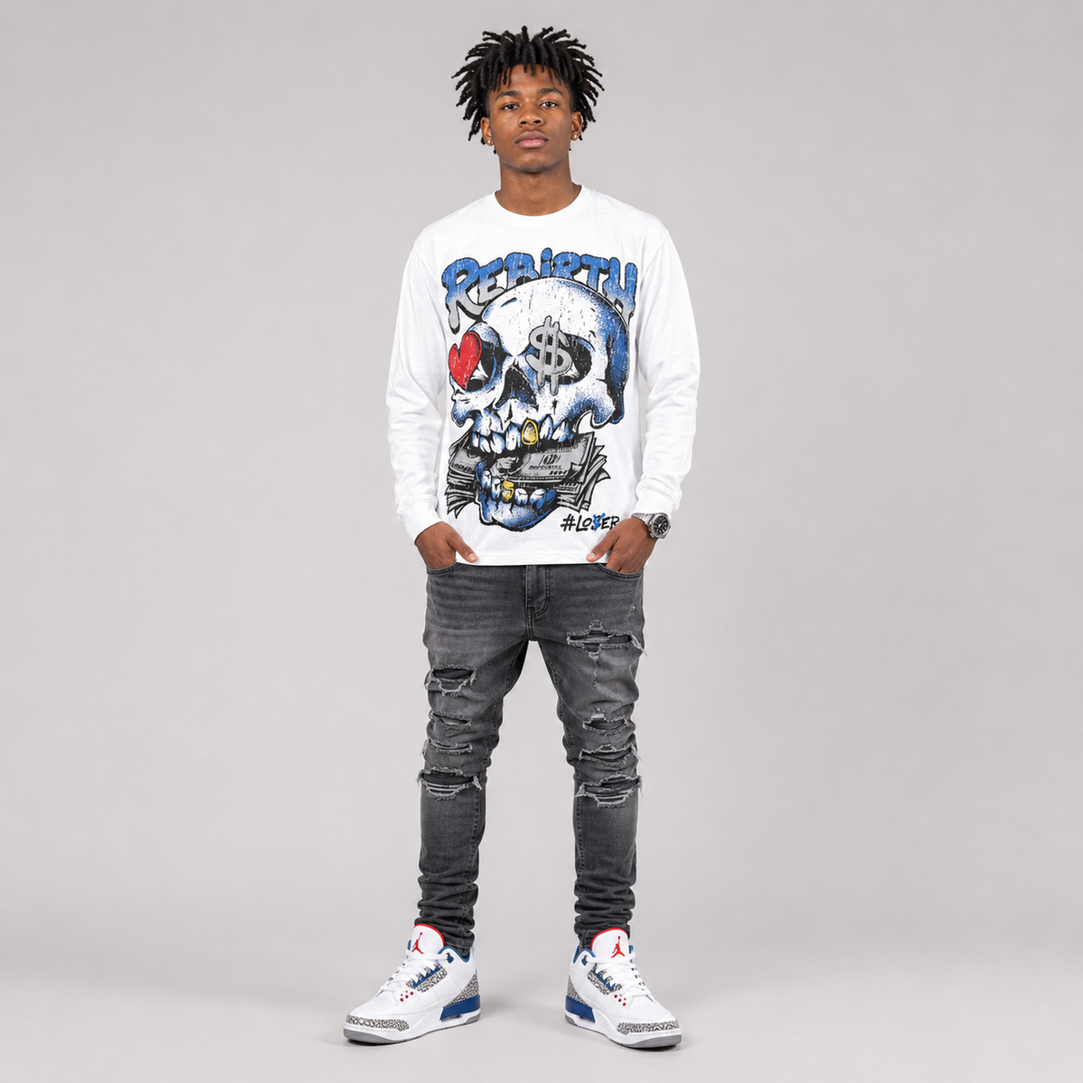 “True Blue” 3s DopeSkill Long Sleeve T-Shirt Rebirth Graphic