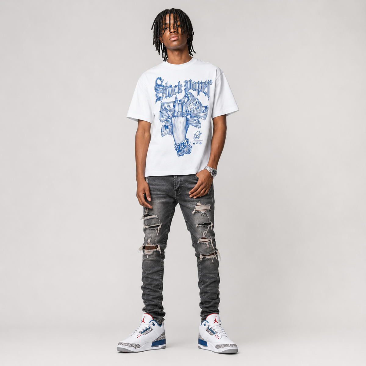 “True Blue” 3s DopeSkill T-Shirt Stack Paper Graphic