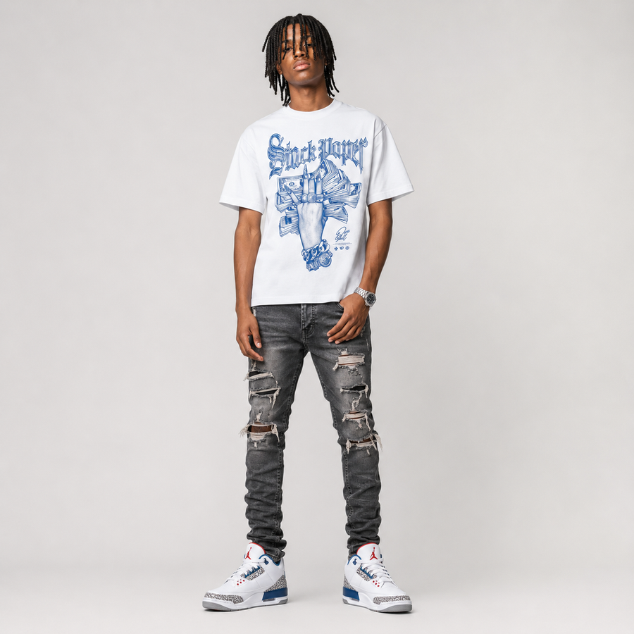 “True Blue” 3s DopeSkill T-Shirt Stack Paper Graphic