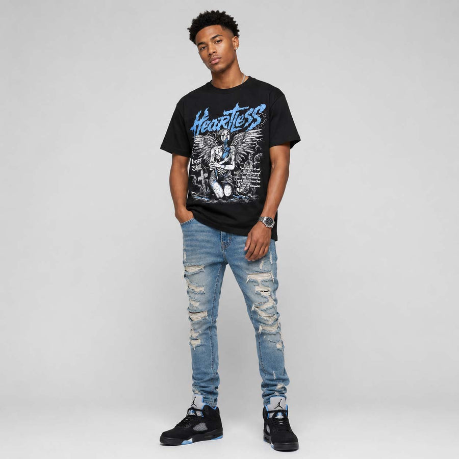 Black University Blue 5s DopeSkill T-Shirt Heartless Graphic