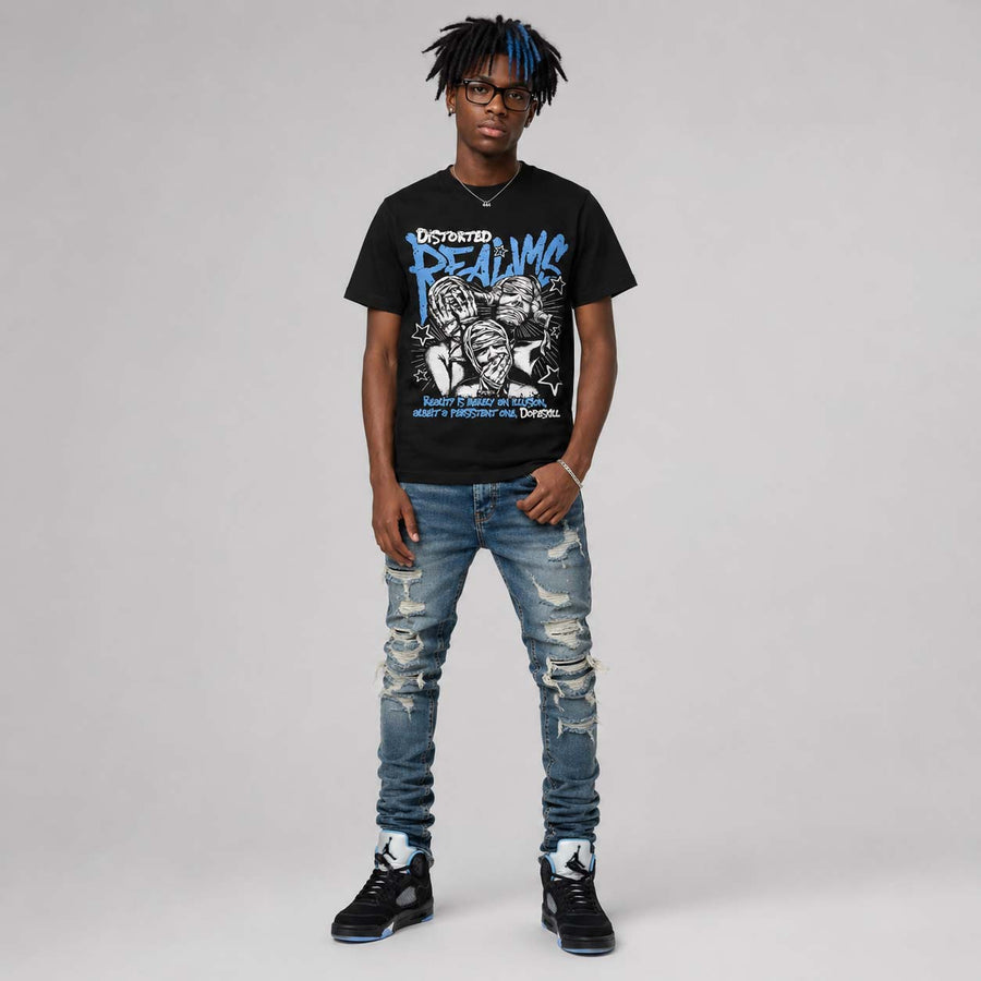 Black University Blue 5s DopeSkill T-Shirt Distorted Realms Graphic