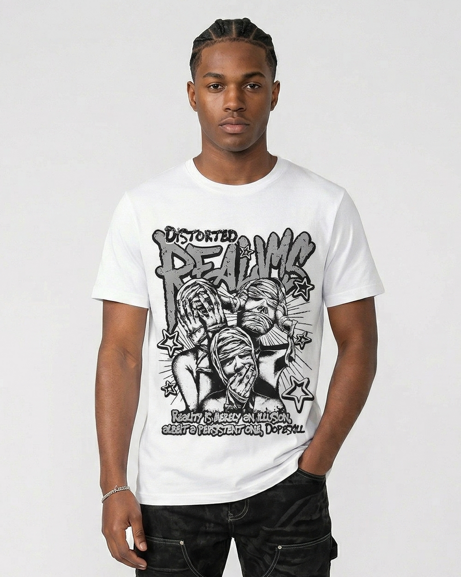 White Metallic 5s DopeSkill T-Shirt Distorted Realms Graphic
