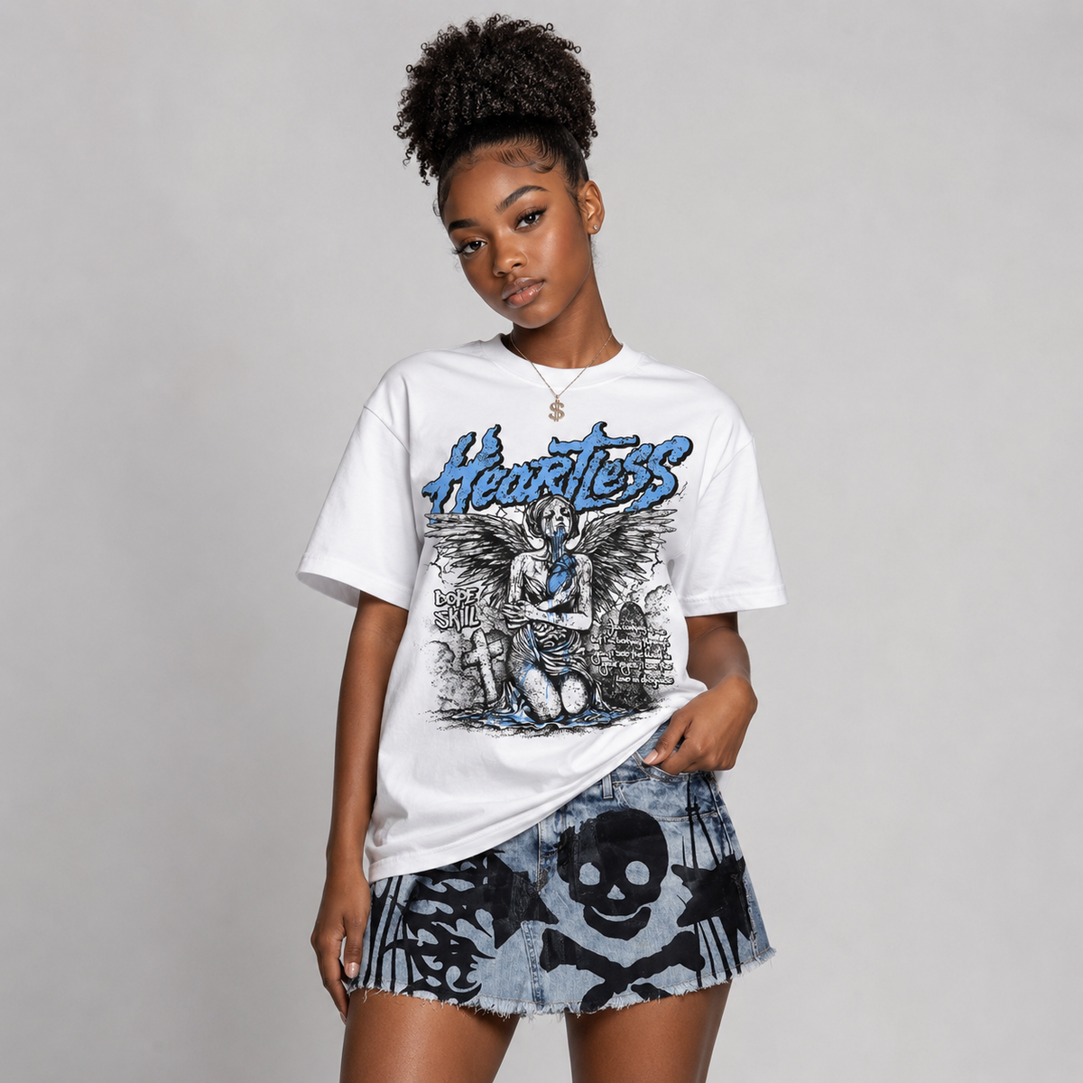 Black University Blue 5s DopeSkill T-Shirt Heartless Graphic