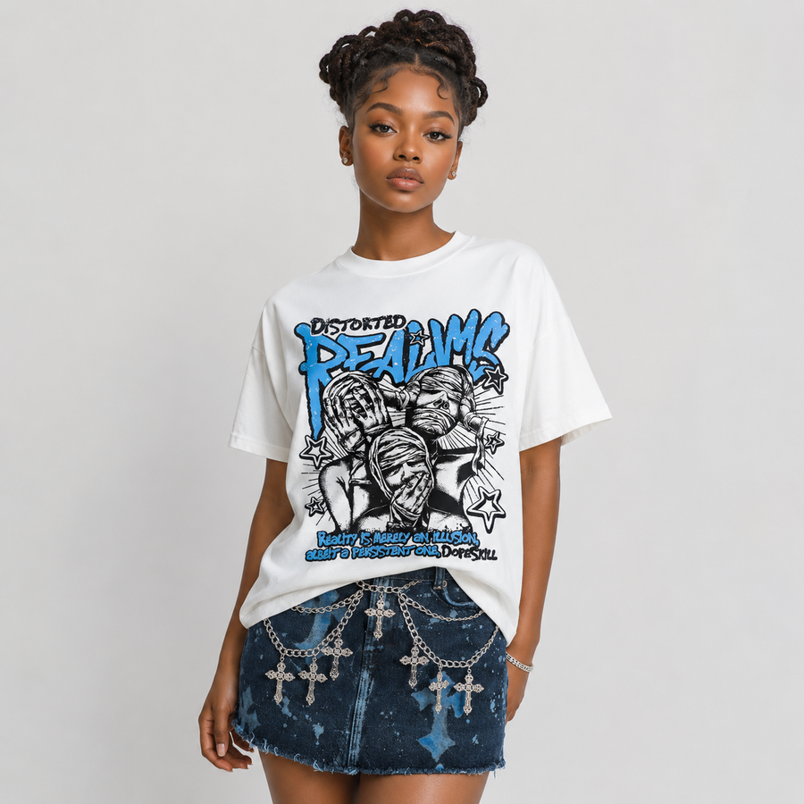 Black University Blue 5s DopeSkill T-Shirt Distorted Realms Graphic