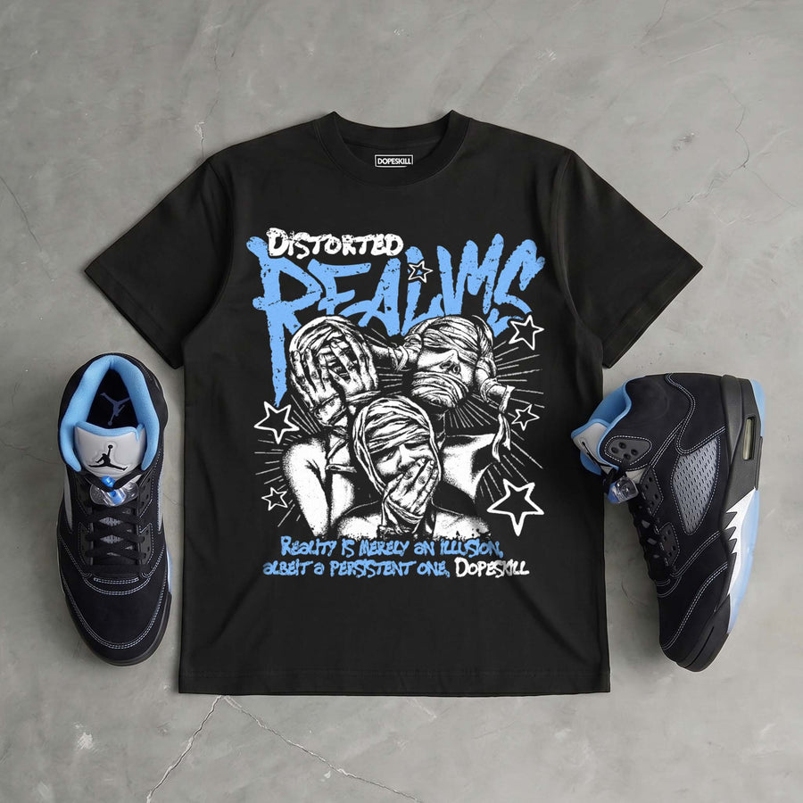 Black University Blue 5s DopeSkill T-Shirt Distorted Realms Graphic