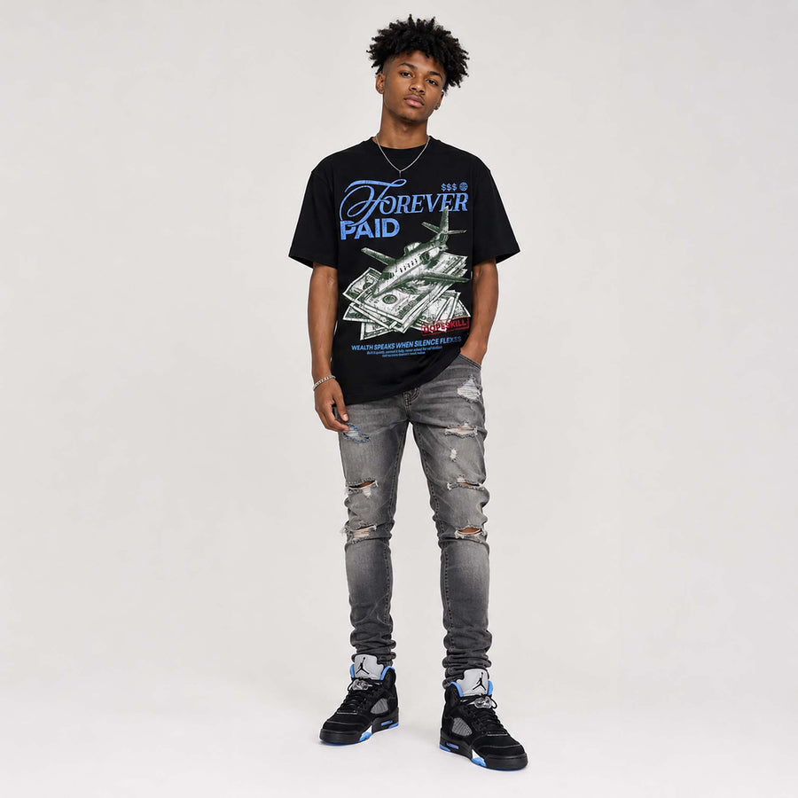 Black University Blue 5s DopeSkill T-Shirt Forever Paid Graphic