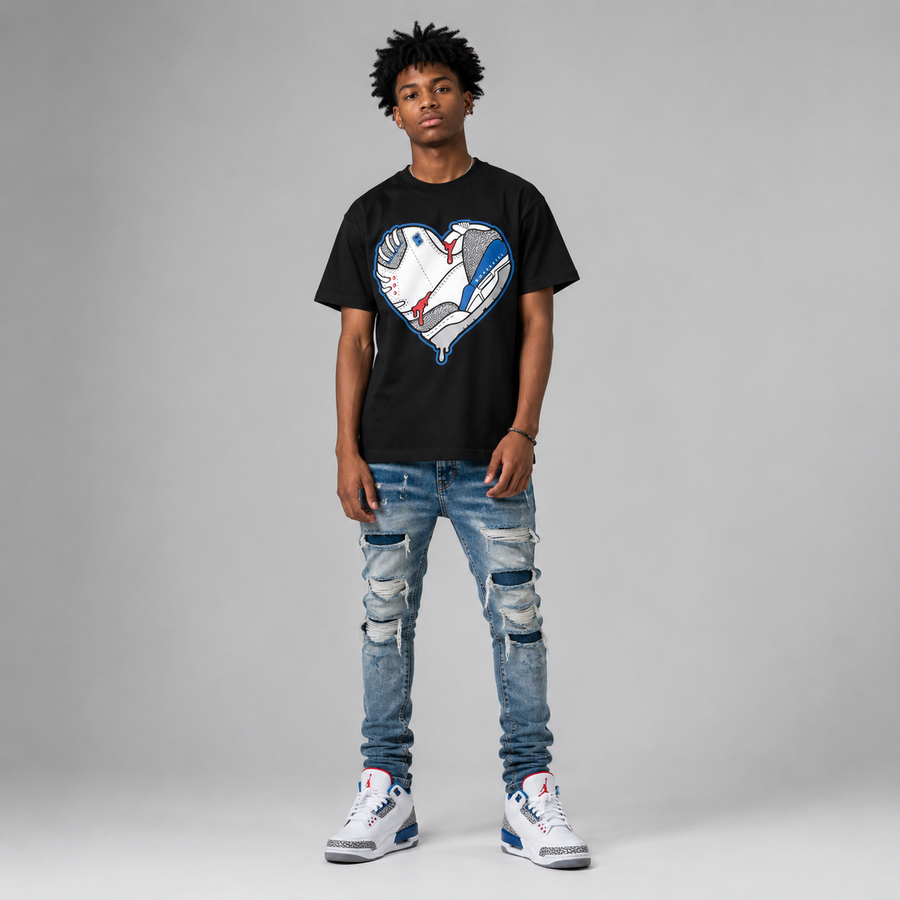 “True Blue” 3s DopeSkill T-Shirt Heart Jordan 3 Graphic