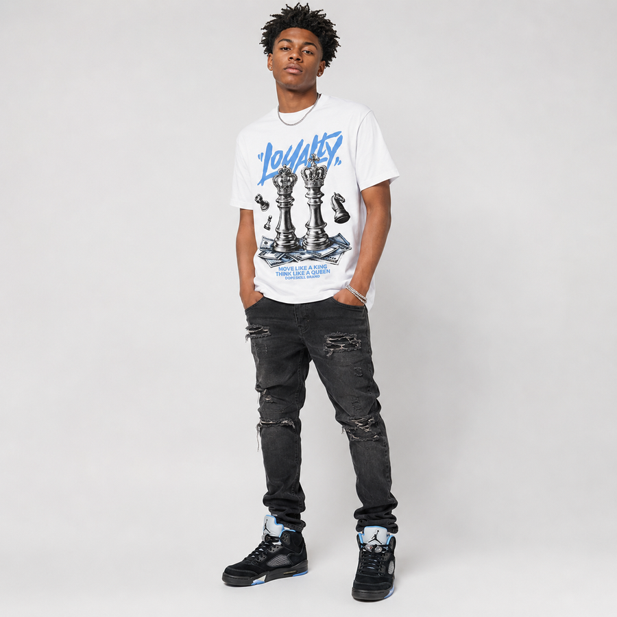Black University Blue 5s DopeSkill T-Shirt Loyalty Graphic