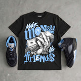 Black University Blue 5s DopeSkill T-Shirt Make Money Not Friends Graphic