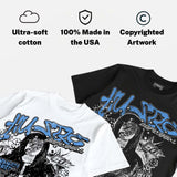 Black University Blue 5s DopeSkill Oversize Print T-Shirt No Money No Lust Graphic