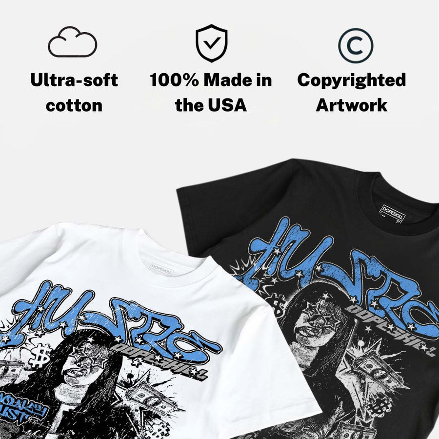 Black University Blue 5s DopeSkill Oversize Print T-Shirt No Money No Lust Graphic