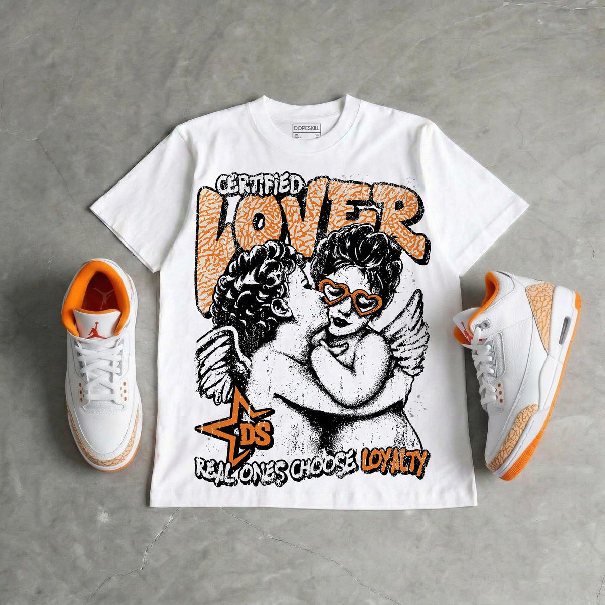 'Orange Citrus' 3s DopeSkill Oversize Print T-Shirt Real Ones Choose Loyalty Graphic