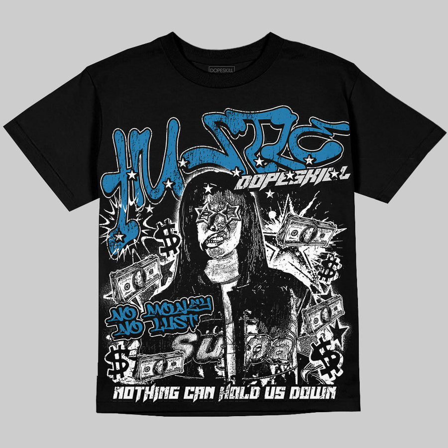 Military Blue 4s Oversize Print 'No Money No Lust' DopeSkill Graphic T-shirt