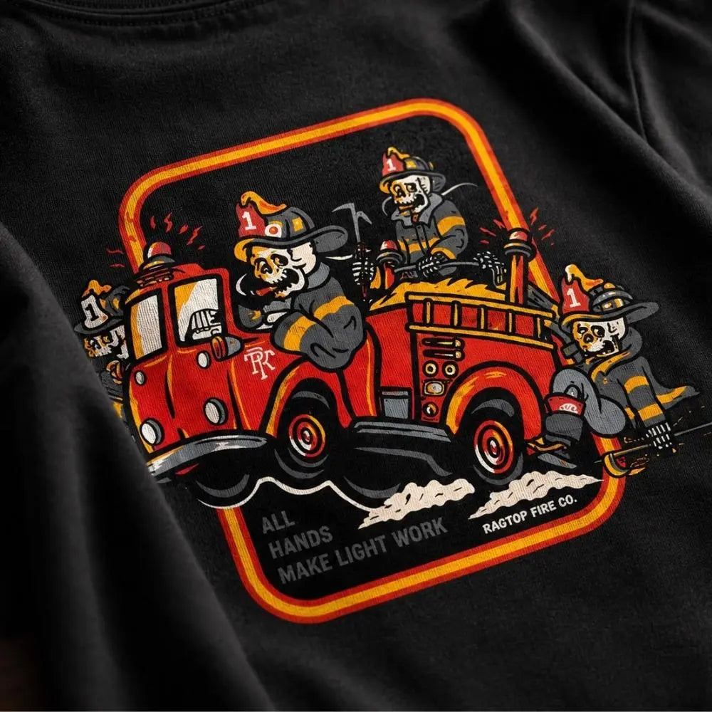 [MADE IN US] Men's Graphic T-Shirt - Retro Fire Truck, Skeleton Firefighter Design - Gift for Firefighters, Graphic T Shirts 2