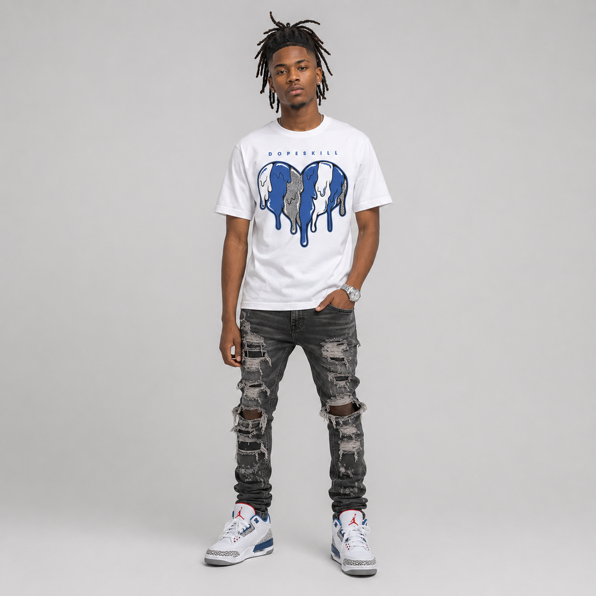 “True Blue” 3s DopeSkill T-Shirt Slime Drip Heart Graphic