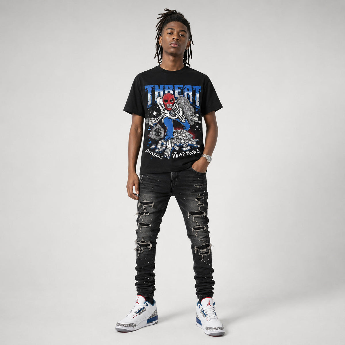 “True Blue” 3s DopeSkill T-Shirt Threat Graphic