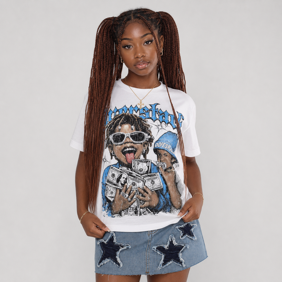 Black University Blue 5s DopeSkill Oversize Print T-Shirt Overstack Graphic