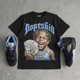 Black University Blue 5s DopeSkill T-Shirt Money Loves Me Graphic