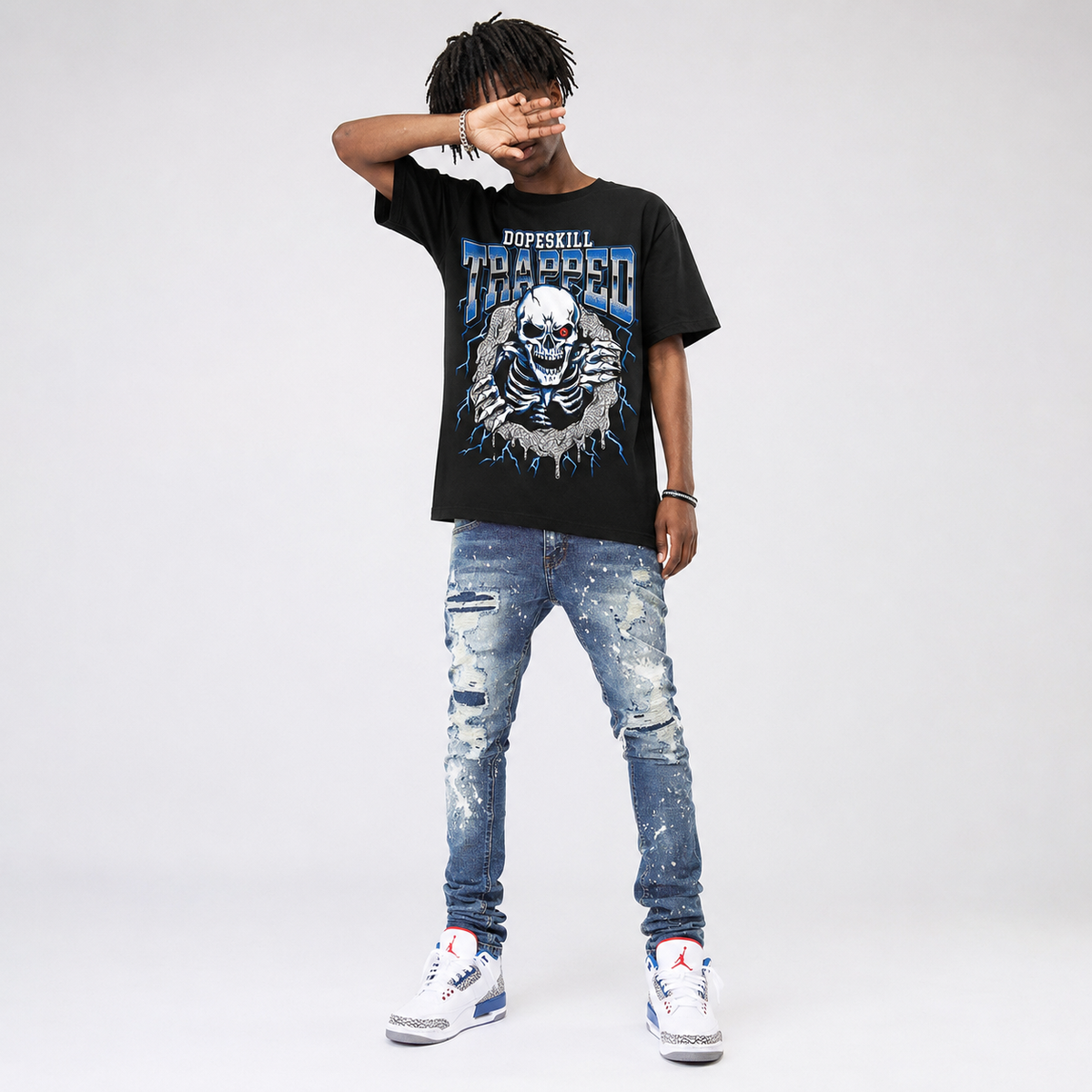 “True Blue” 3s DopeSkill T-Shirt Trapped Halloween Graphic