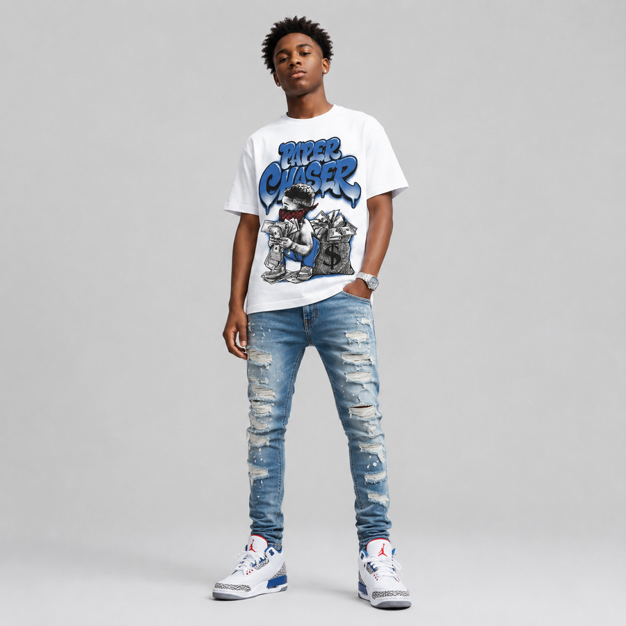 “True Blue” 3s DopeSkill T-Shirt Paper Chaser Boy Graphic