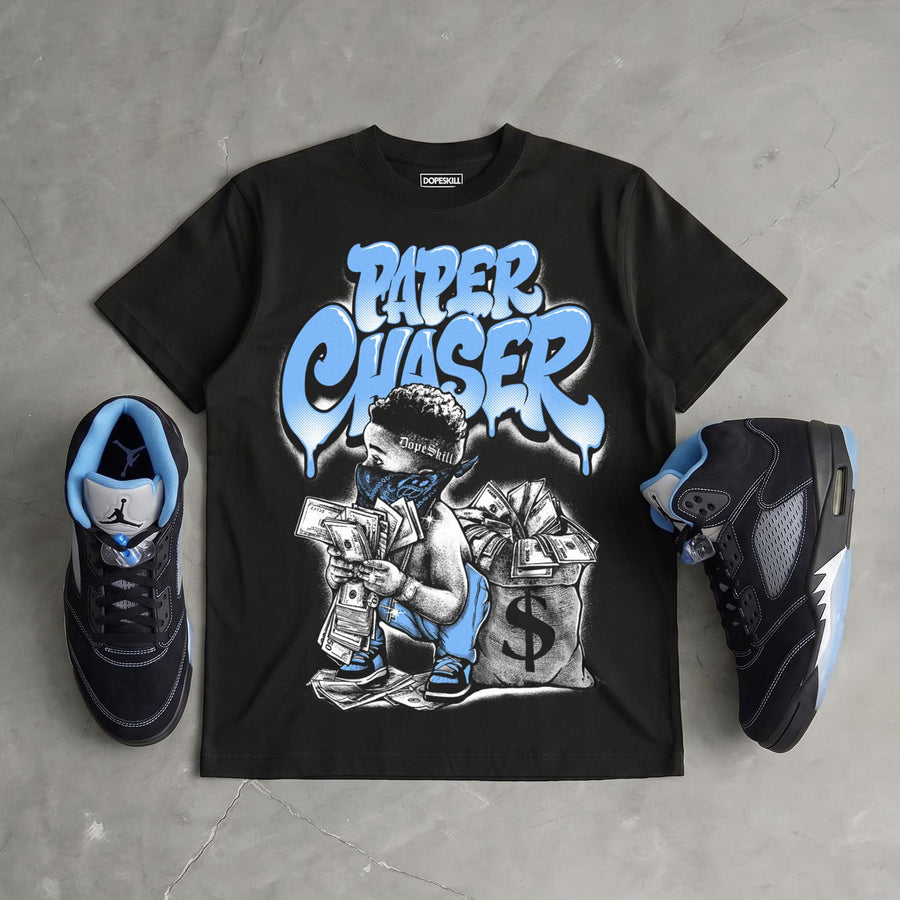 Black University Blue 5s DopeSkill T-Shirt Paper Chaser Boy Graphic