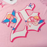 DopeSkill Oversized Jersey Streetwear Graphic Tee Cool V-Neck Pink T-Shirt Angel 26 Graphic