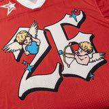 DopeSkill Oversized Jersey Streetwear Graphic Tee Cool V-Neck Red T-Shirt Angel 26 Graphic