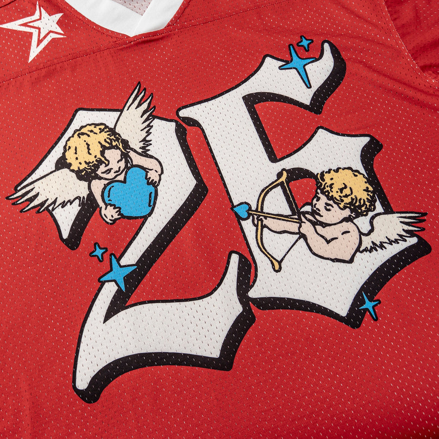 DopeSkill Oversized Jersey Streetwear Graphic Tee Cool V-Neck Red T-Shirt Angel 26 Graphic