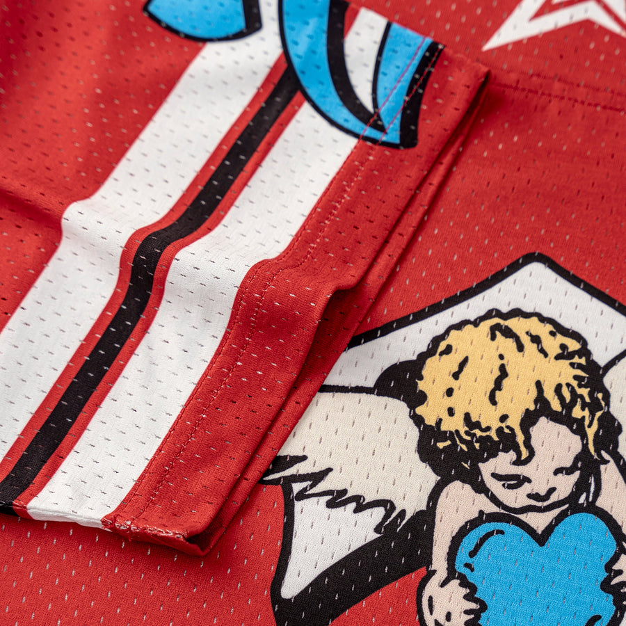 DopeSkill Oversized Jersey Streetwear Graphic Tee Cool V-Neck Red T-Shirt Angel 26 Graphic