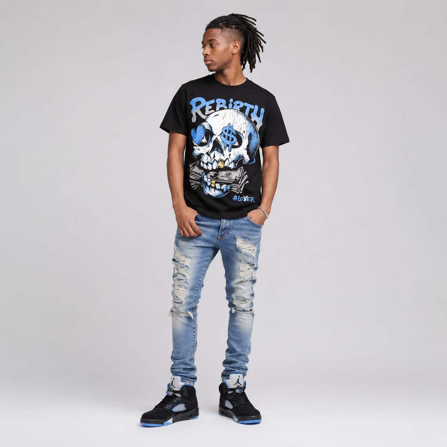 Black University Blue 5s DopeSkill T-Shirt Rebirth Graphic