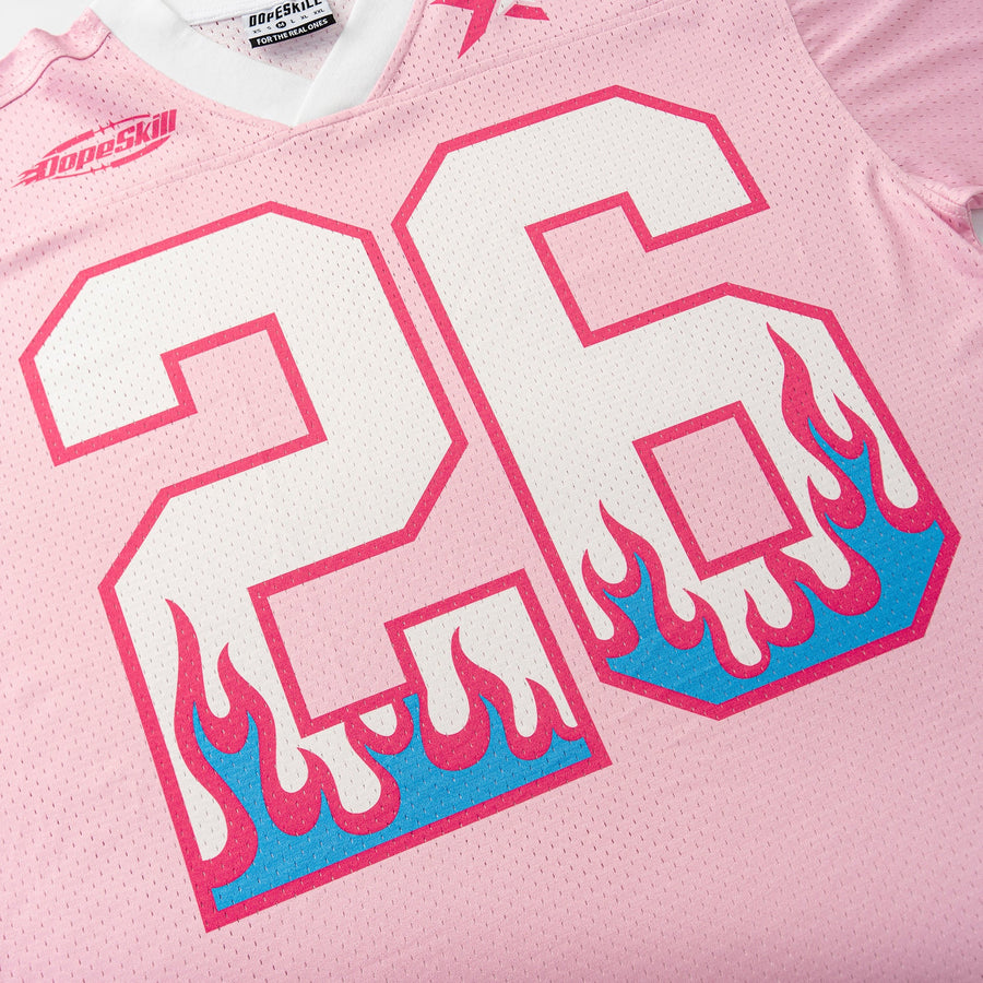 DopeSkill Oversized Jersey Streetwear Graphic Tee Cool V-Neck Pink T-Shirt Fire 26 Graphic