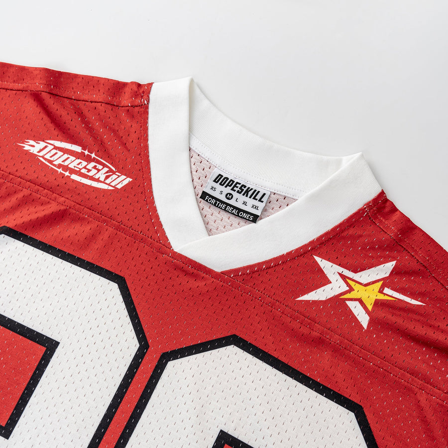 DopeSkill Oversized Jersey Streetwear Graphic Tee Cool V-Neck Red T-Shirt Fire 26 Graphic