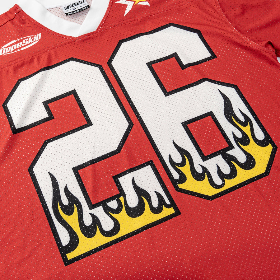 DopeSkill Oversized Jersey Streetwear Graphic Tee Cool V-Neck Red T-Shirt Fire 26 Graphic