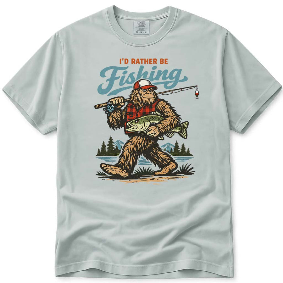 I'd Rather Be Fishing Funny Bigfoot T-Shirt