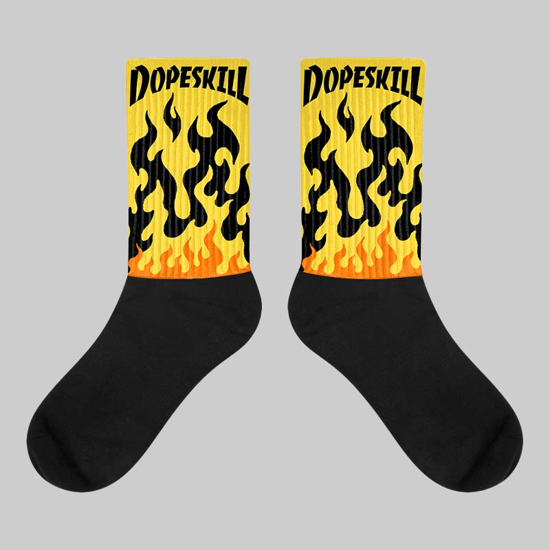 Black Tour Yellow AJ 4 Thunder DopeSkill Sublimated Socks FIRE Graphic