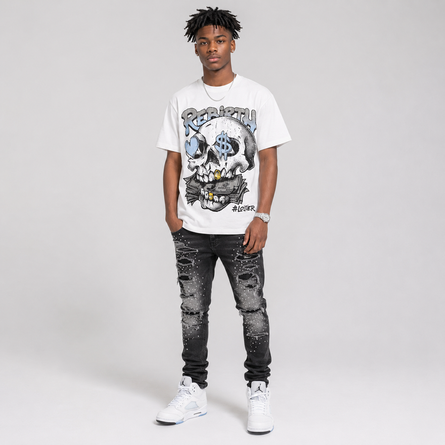 White Metallic 5s DopeSkill T-Shirt Rebirth Graphic