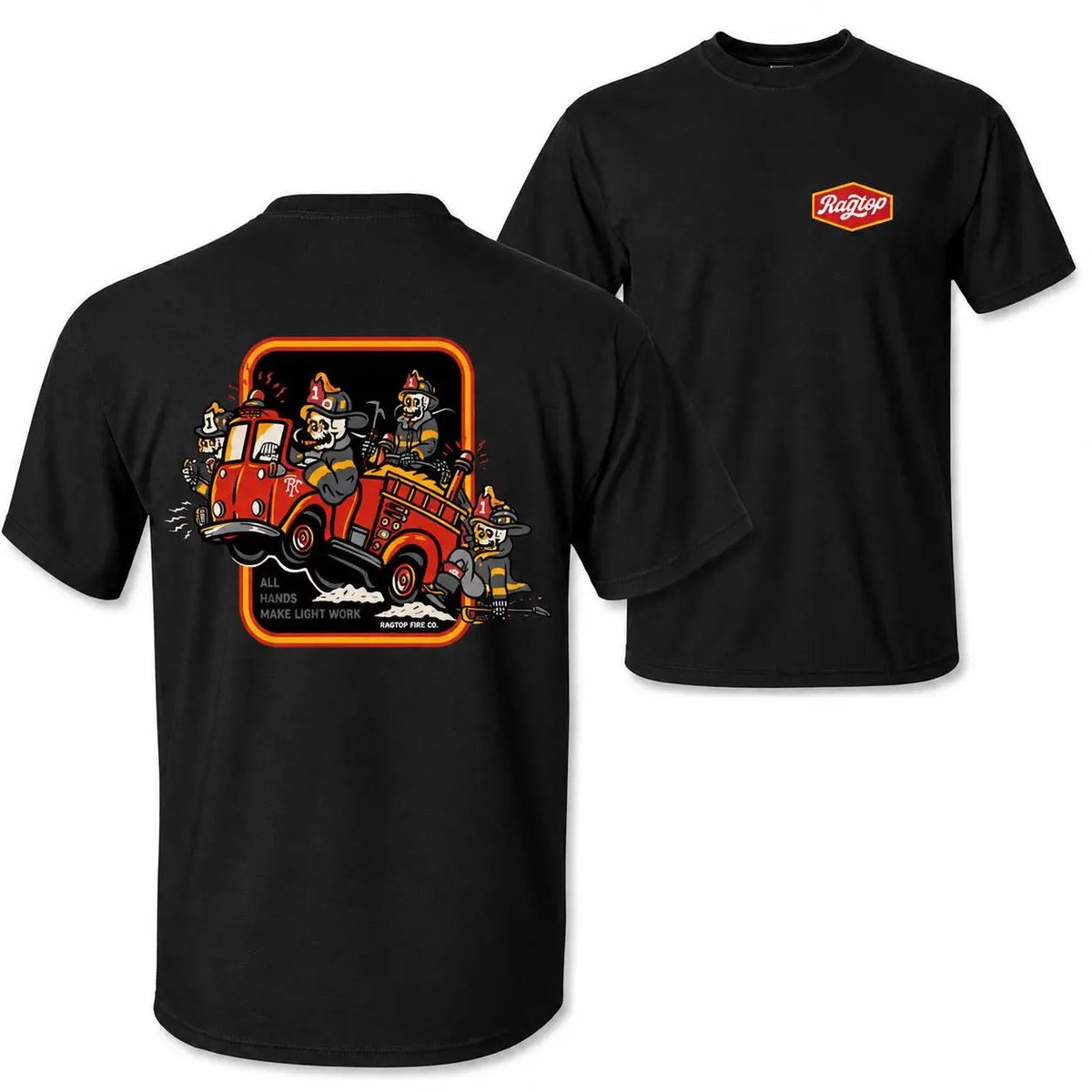 [MADE IN US] Men's Graphic T-Shirt - Retro Fire Truck, Skeleton Firefighter Design - Gift for Firefighters, Graphic T Shirts