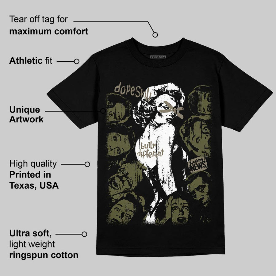 Medium Olive 3s DopeSkill T-Shirt Built Different Graphic