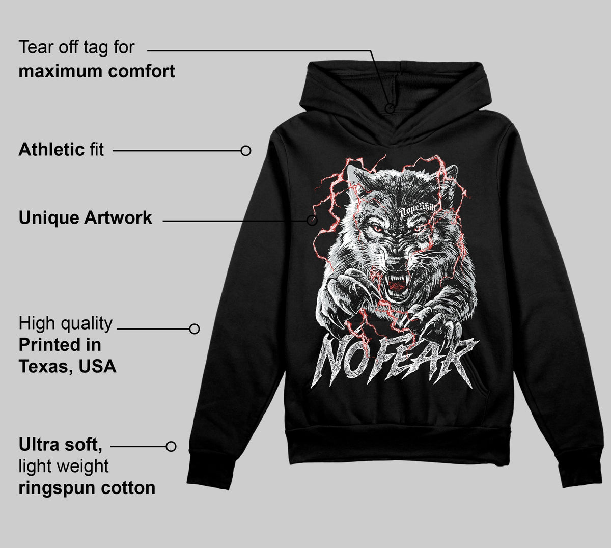 Wolf Grey 12s DopeSkill Hoodie Sweatshirt No Fear Graphic