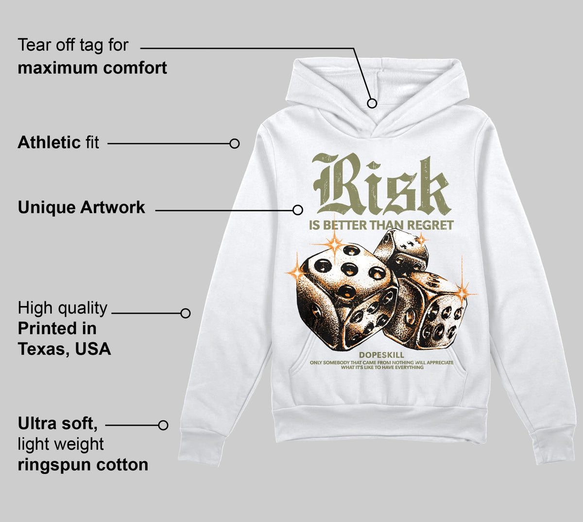 Olive 'Risk Is Better Than Regret' DopeSkill Graphic Hoodie