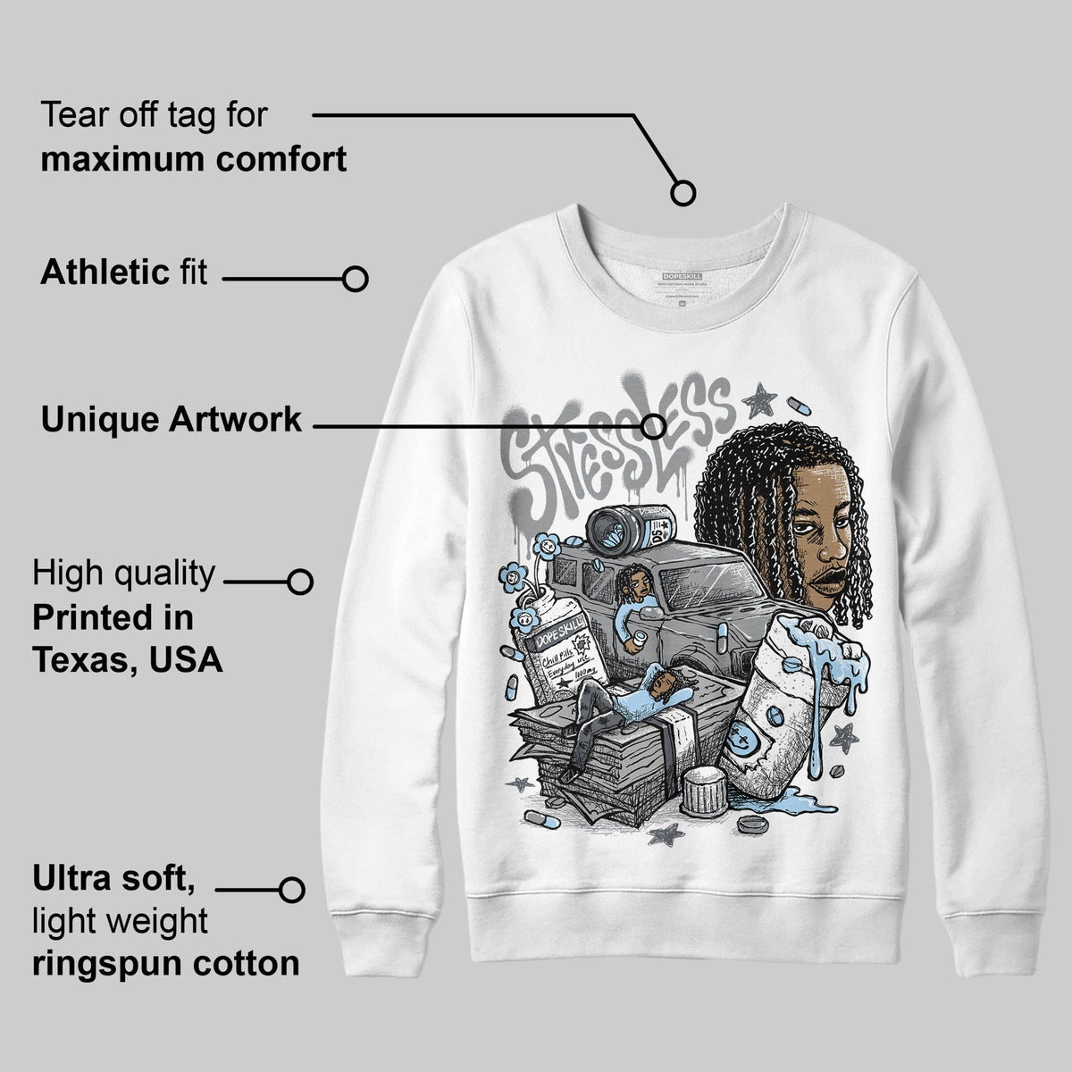 Wolf Grey 5s DopeSkill Sweatshirt Stressless Graphic
