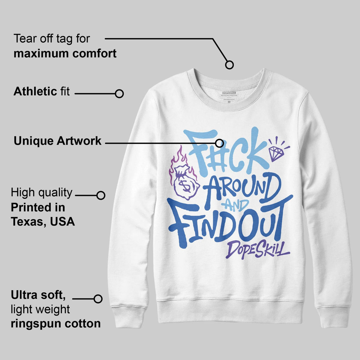 University Blue Collection DopeSkill Sweatshirt F#ck Around And Find Out Graphic