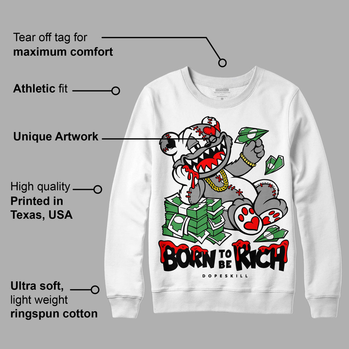 Black and White Collection DopeSkill Sweatshirt Born To Be Rich Graphic