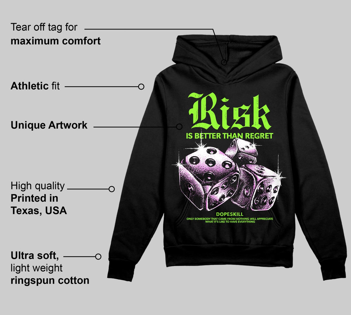 Neon Green 'Risk Is Better Than Regret' DopeSkill Graphic Hoodie