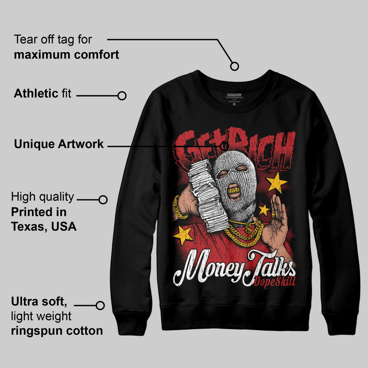 Flu Game 12s DopeSkill Sweatshirt Get Rich Graphic